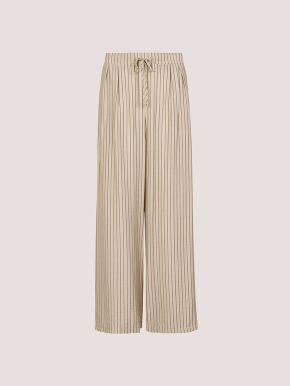 Pinstripe Wide-Leg Trousers, Stone, large