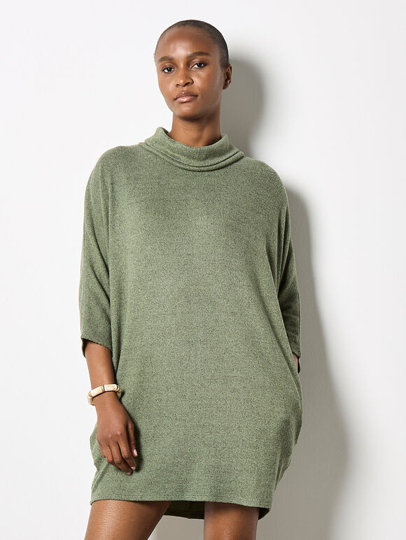 Soft Touch Cocoon Mini Dress, Khaki, large