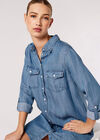 Denim Shirt Mini Dress, Blue, large