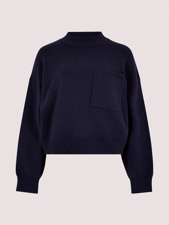 Boxy Pocket Jumper, Navy, large