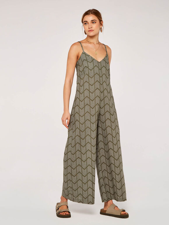 Geo Wide Leg Jumpsuit, Khaki, large