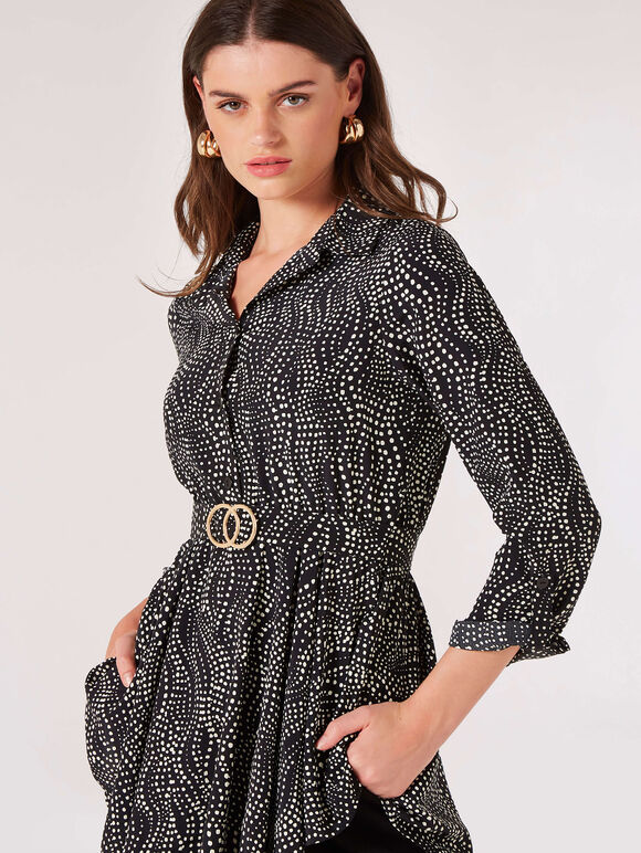 Swirl Spot Shirt Mini Dress, Black, large