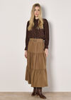 Mosaic Print Chiffon Ruffle Blouse, Brown, large