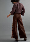 Floral Embroidered Wide-Leg Jeans, Orange, large