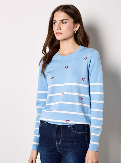 Stripe Embroidered Hearts Jumper