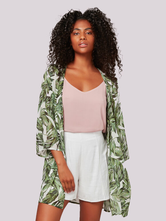 Tropical Banana Leaf Kimono, Cream, large