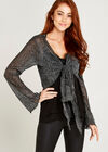 Plisse Long Sleeve Shrug, Black, large