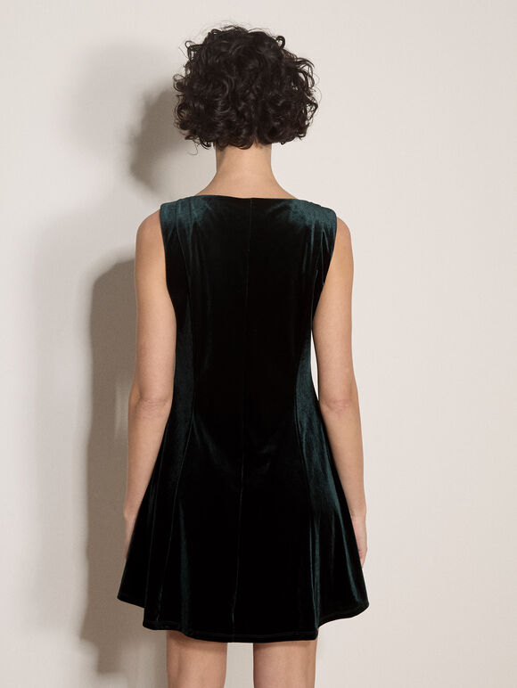 Velvet Swing Mini Dress, Green, large
