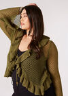 Curve Open Knit Ruffle Cardigan, Khaki, large