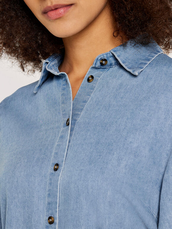 Denim Cropped Shirt, Blue, large