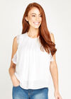 Crochet Lace Trim Ruffle Top, Cream, large