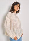 Floral Embroidered Cotton Shirt, Stone, large