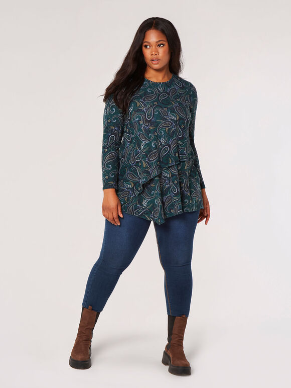 Curve Paisley Soft Touch Asymmetrical Top, Green, large