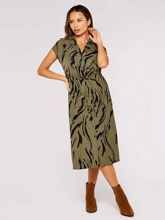 Swirl Shirt Midi Dress, Khaki, large