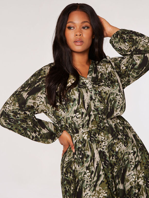 Curve Meadow Textured Midi Dress, Khaki, large