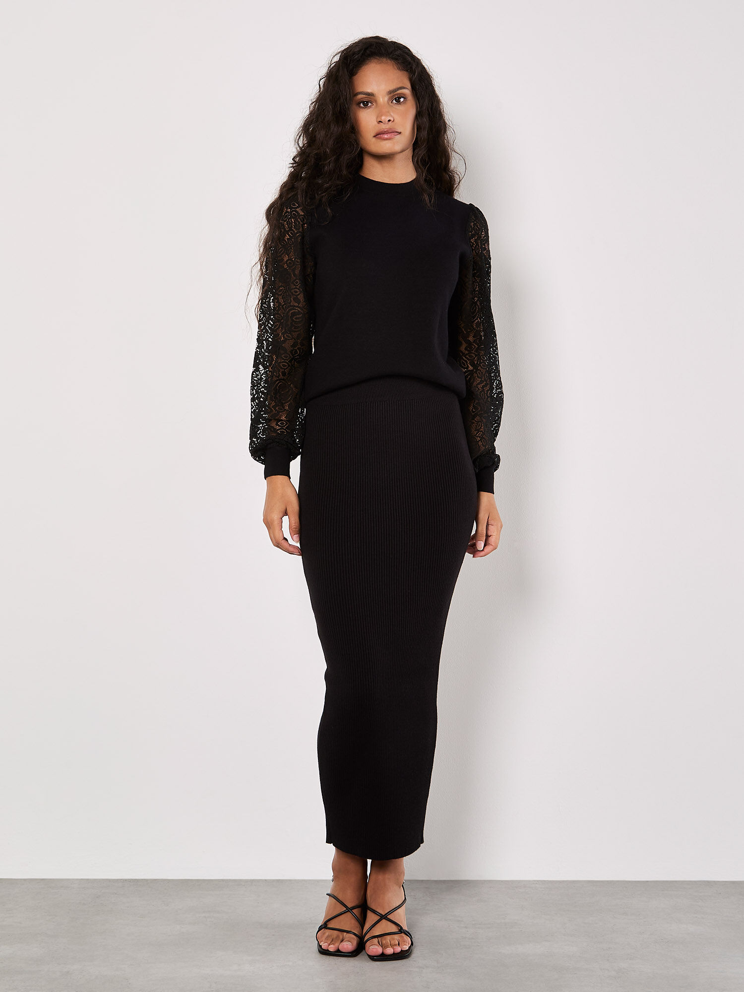 Ribbed Knit Maxi Skirt Apricot Clothing