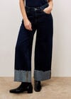 Ikeda Straight Leg Turn Up Jeans, Navy, large