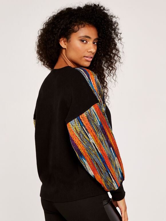 Multicolour Thread Sleeve Jumper, Blue, large