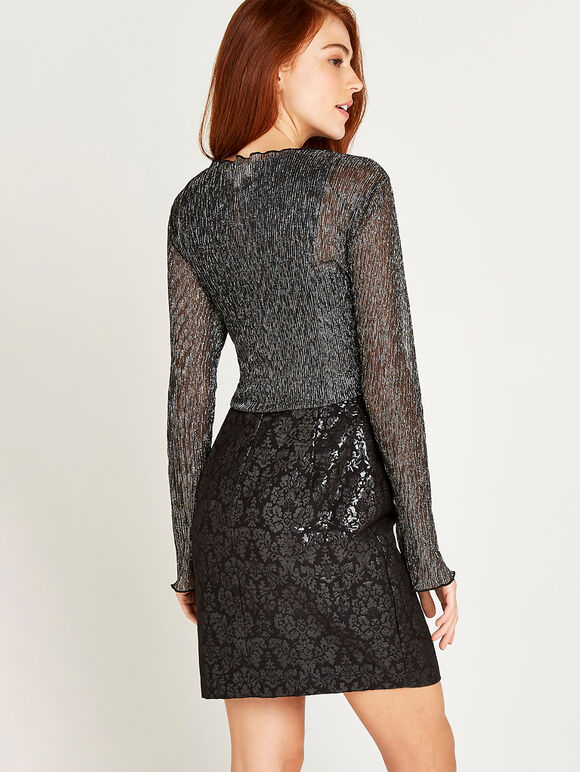 Plisse Long Sleeve Shrug, Black, large
