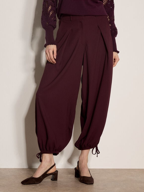 Wide-Leg Balloon Trousers, Burgundy, large
