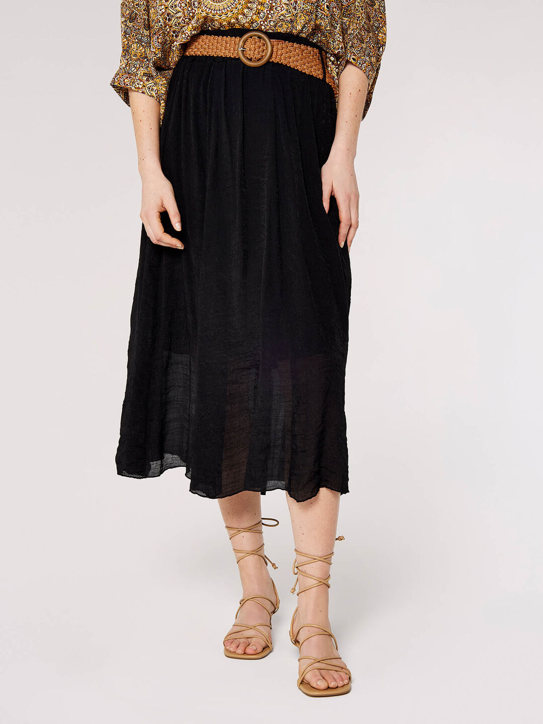 Shimmer Crinkle Midi Skirt