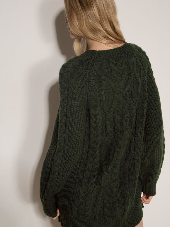 Cable Knit Jumper Mini Dress, Green, large