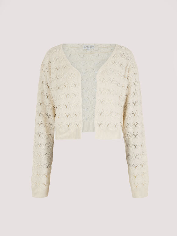 Pointelle Cropped Shrug, Cream, large
