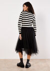 Stripe Knit Bodice Tulle Midi Dress, Black, large