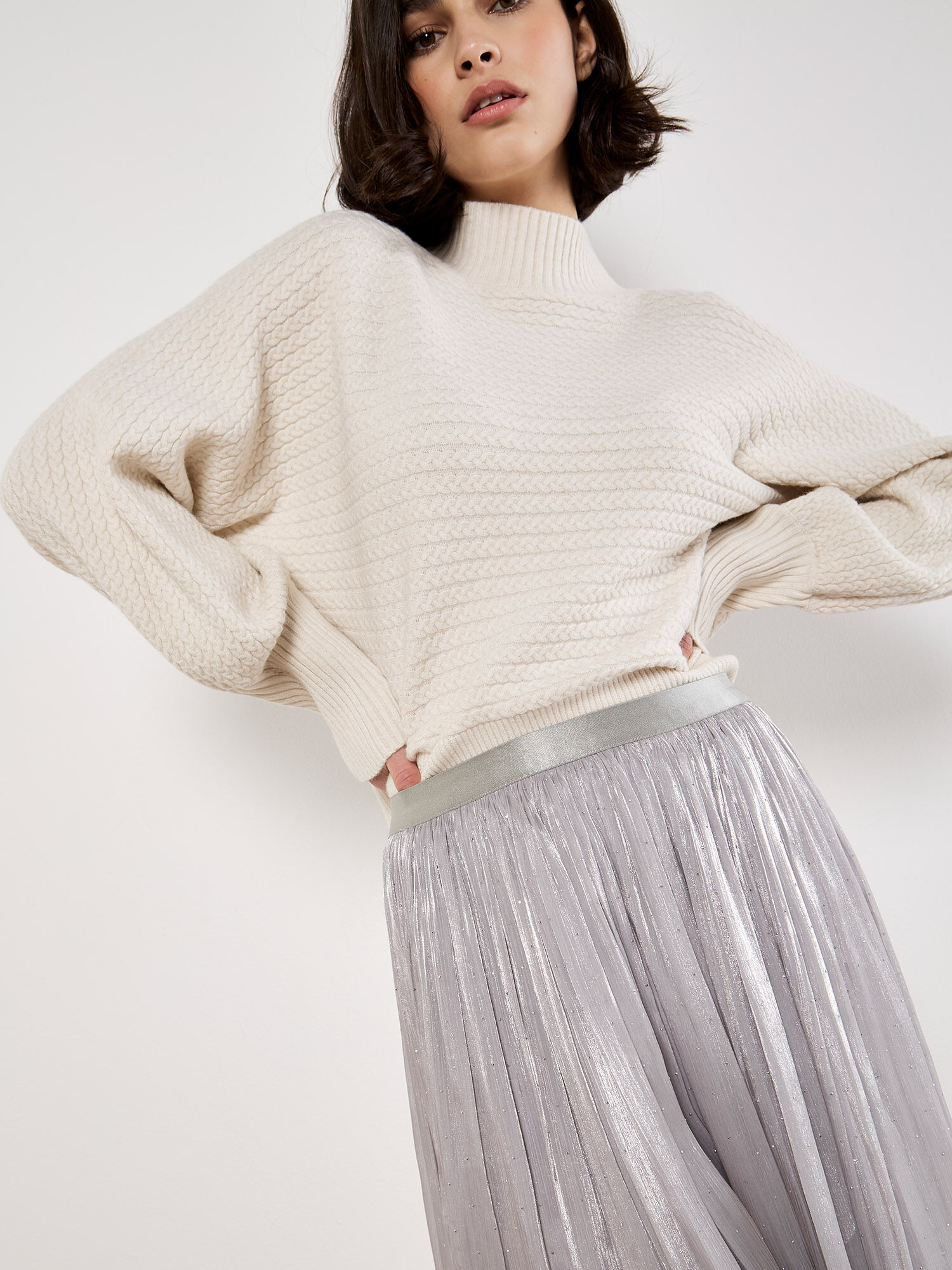 Stud Metallic Shimmer Mesh Midi Skirt | Apricot Clothing