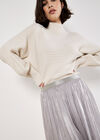 Stud Metallic Shimmer Mesh Midi Skirt, Silver, large