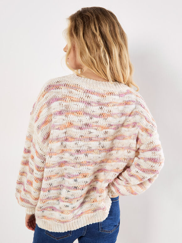 Wavy Stripe Pastel Jumper, Stone, large