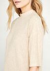 Soft Marl Mock Neck High Low Top, Stone, large