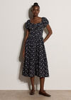 Floral Embroidered Tiered Midi Dress, Navy, large