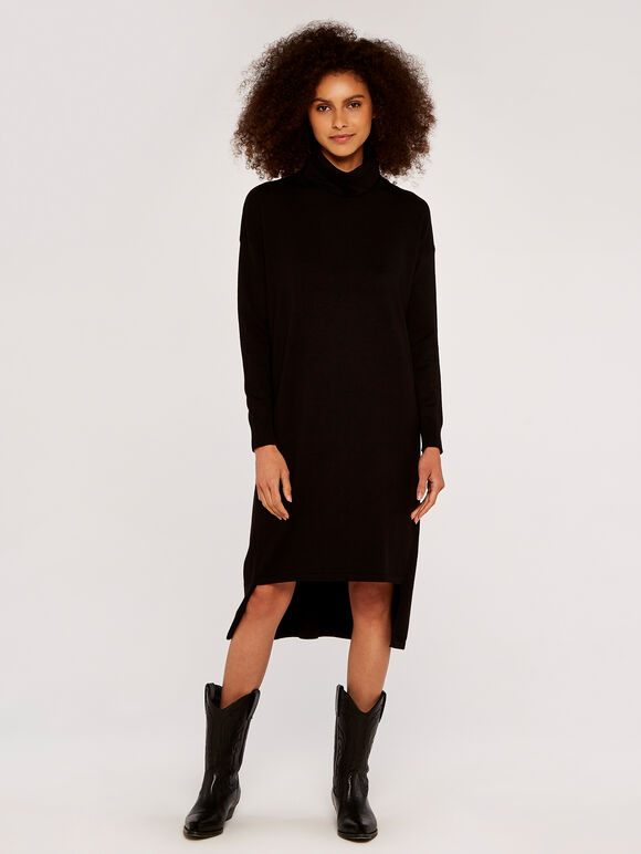 Roll Neck Jumper Dress, Black, large