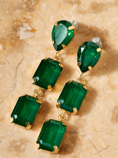 Gold Green Jewel Drop Earrings