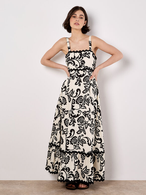 Monochrome Sarasa Floral Maxi Dress, Cream, large