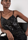 Sequin Embellished Camisole Top, Black, large