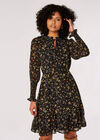 Ditsy Floral Ruffle Mini Dress, Black, large