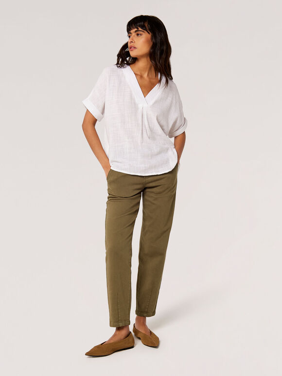 Relaxed-Fit V-Neck Blouse, White, large