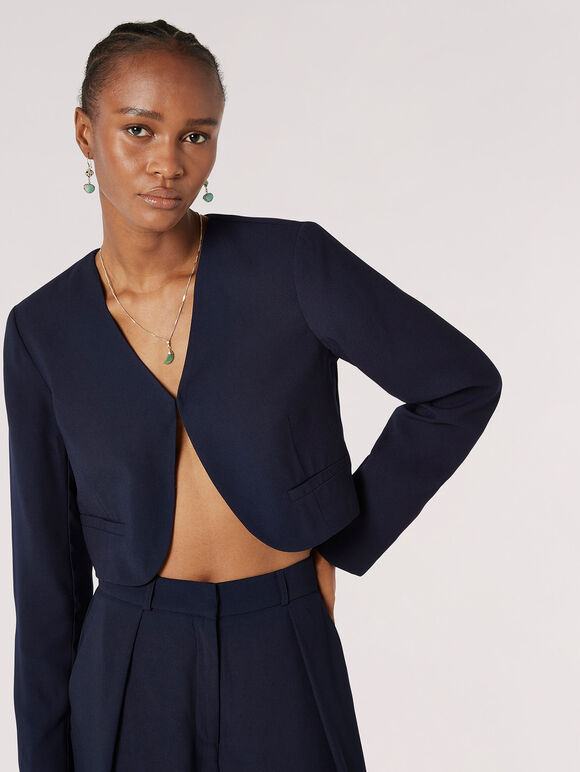 Cropped Bolero Jacket, Navy, large