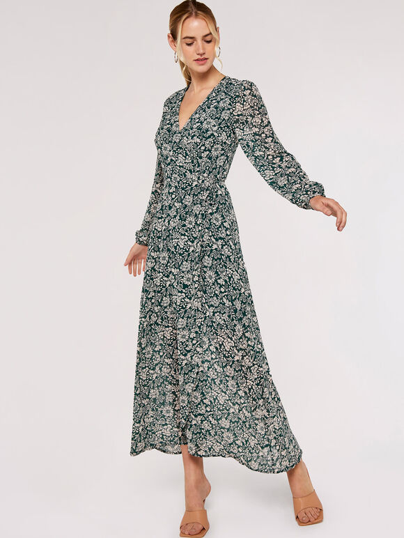 Floral Wrap Maxi Dress, Green, large
