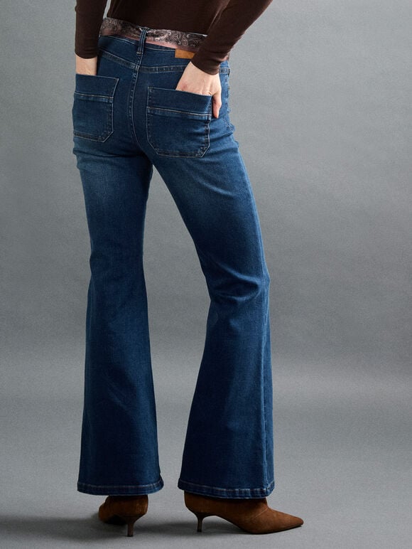 Lulu Scarf Belt Flare Jeans, Blue, large