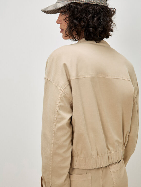 Lightweight Denim Bomber Jacket, Stone, large