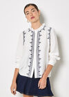 Ruffle Collar Embroidered Blouse, White, large