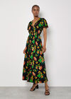 Tropical Print Wrap Maxi Dress, Black, large