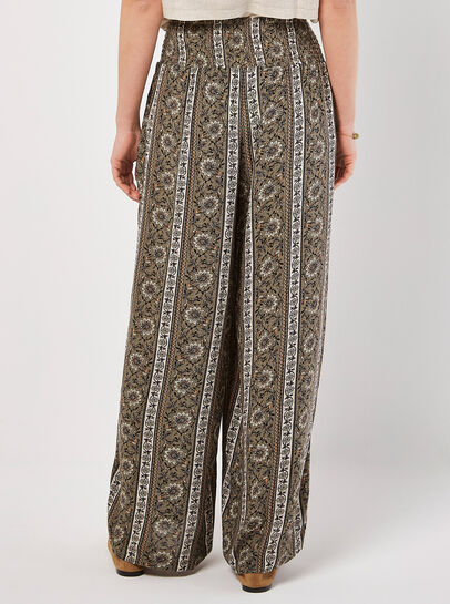 Floral Stripe Wide-Leg Woven Trousers