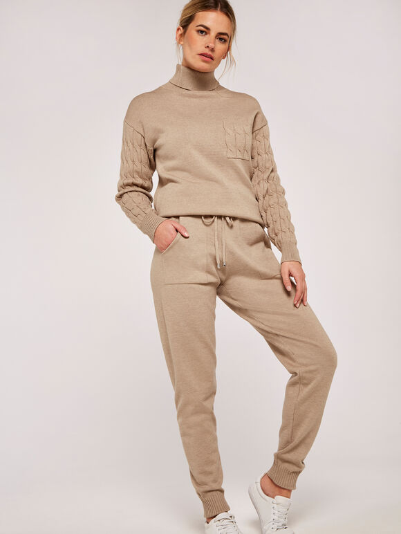 Knitted Relaxed Joggers, Stone, large