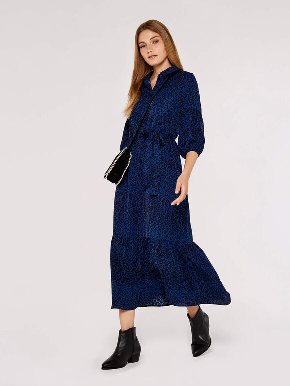 Animal Print Maxi Dress, Navy, large