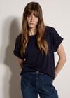 Button Back Textured T-Shirt, Navy, large
