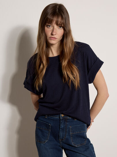 Button Back Textured T-Shirt